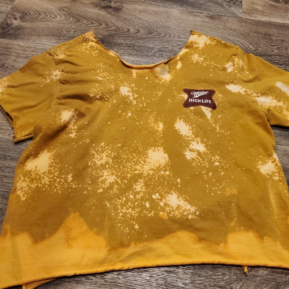 Miller High Life Custom Shirt Off the Shoulder Bleached L  Raw Hem OOAK Womans